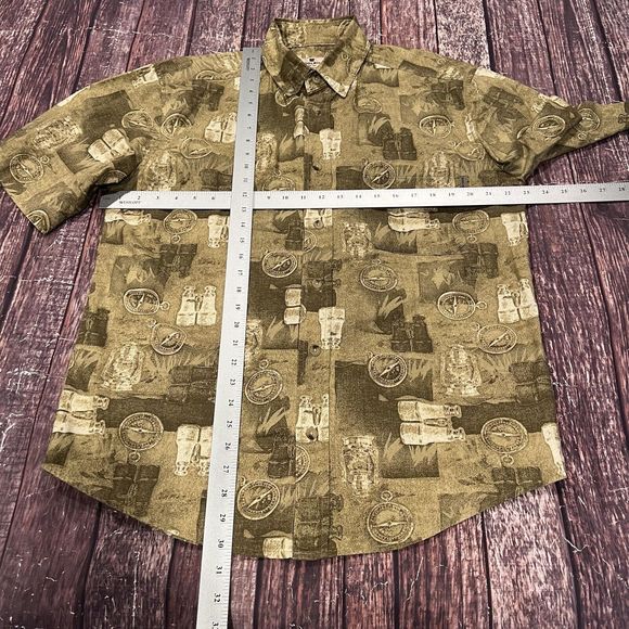 Vintage Woolrich Men Short Sleeve Button Down Shirt Compass & Binoculars Medium - Picture 7 of 7